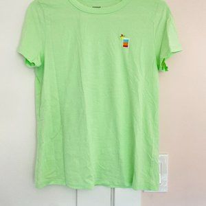 Aritzia Sunday Best Crew Neck Tee Neon Green Embroidered Punch Logo L